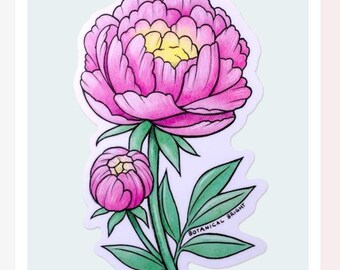 Peony Floral Sticker - Indiana State Flower - Waterproof Vinyl Decal - Crafts & Scrapbooking