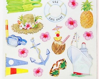 Frances Meyer Cruise Vacation Stickers - Rare Vintage Travel Sticker Sheet - Tropical Beach Gift - Planners, Crafts, Journals, & Scrapbooks