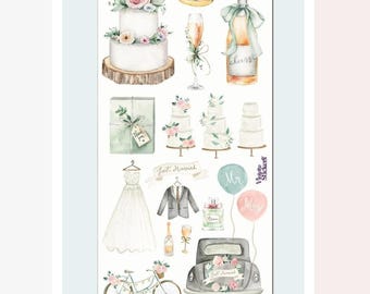 Elegant Wedding Stickers - Watercolor Unity Ceremony Sticker Sheet - Bride & Groom Marriage Gift - Wedding Favors - Planners and Scrapbooks