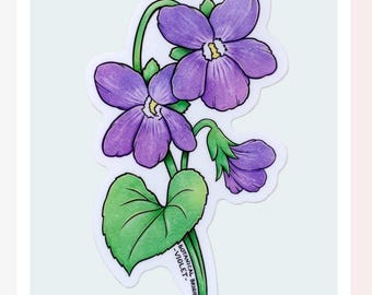 Violet Sticker - February Birth Flower - Waterproof Vinyl Nature & Floral Decal - Crafts and Scrapbooks