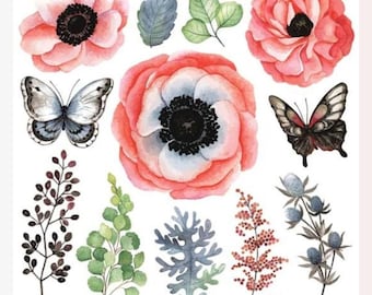Blush Flower Stickers - Half-Size Pastel Nature & Garden Sticker Sheet - Crafts and Scrapbooks