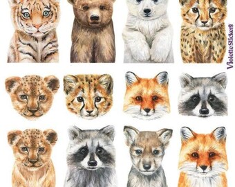 Baby Animal Stickers - Half Size Wild Pocket Animals Sticker Sheet - Crafts, Scrapbooks, and Journals