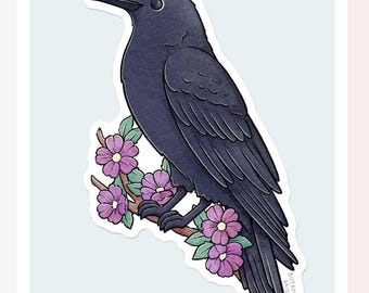 Raven Sticker - Waterproof Vinyl Crow Bird Decal - Halloween & Gothic - Scrapbooks and Decor