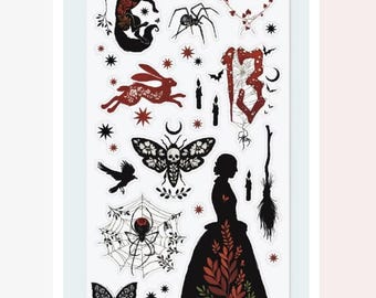Dark Fairytale Sticker Sheet - Halloween & Goth Stickers for Scrapbooks and Crafts