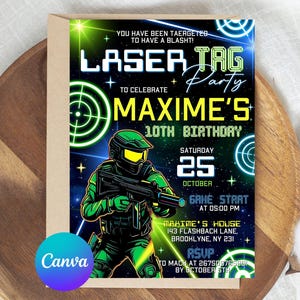 Editable Laser Tag Birthday Invitation, Laser Tag Party Invite Template, Neon Glow Birthday Invitation, Neon Laser Party Invitation