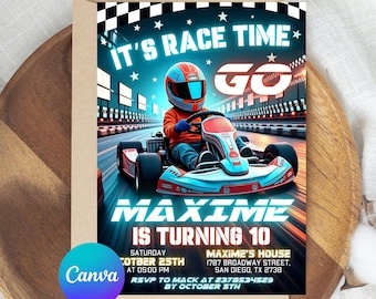 Go Kart Birthday Invitation Template, Racing Birthday Evite, Boys Birthday, Go-Kart Party Digital Download, Editable Invite, Canva