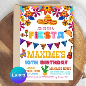 Editable Fiesta Birthday Invitation, Mexican Theme Invitation, Fiesta Invitation, Mexican Papel Birthday Invite, Canva Template