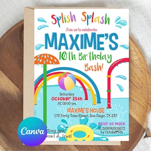 Splash Pad Party Invitation, Editable Splash Invitation, Water Park Party Invitation, Waterpark Invite, Splash Pad CANVA