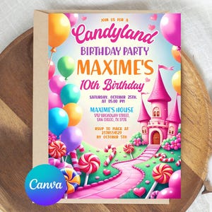 Candy Birthday Invitation, Candyland Birthday, Invitation Candyland Lolipop, Sweet Celebration Birthday, Digital File, Instant Download