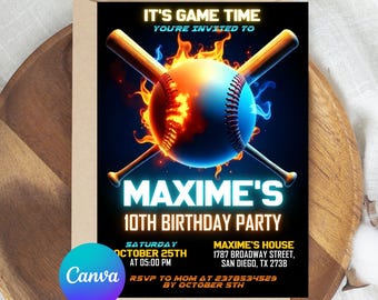 Baseball Birthday Party Invitation, Sports Birthday Invitation, Swing on Over, Rookie of the Year, Baseball Game, Digital Editable Printable