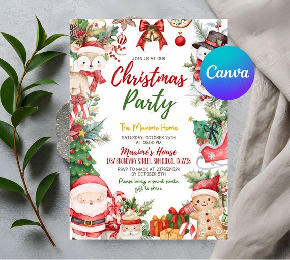 Christmas Party Invitation, Kids Christmas Party Invitation, Holiday Party Invite, Xmas Invitation, Holiday Party, Instant Download