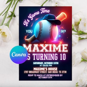 Editable Baseball Birthday Invitation, Baseball Invites, Instant Download Baseball Invitations, Digital File CANVA, baseball invitation,birthday party sport,boy invite rookie of,the year first,editable digital,printable ticket,themed instant,download template,canva 1st theme,little slugger,vintage kid bday,team twin decor card,grand slam all star, Baseball Birthday Party Invitation, Sports Birthday Invitation, Swing on Over, Rookie of the Year, Digital Editable Printable