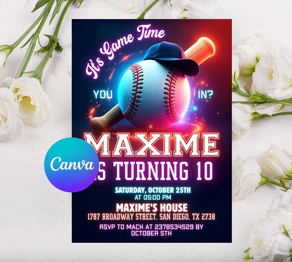 Editable Baseball Birthday Invitation, Baseball Invites, Instant Download Baseball Invitations, Digital File CANVA