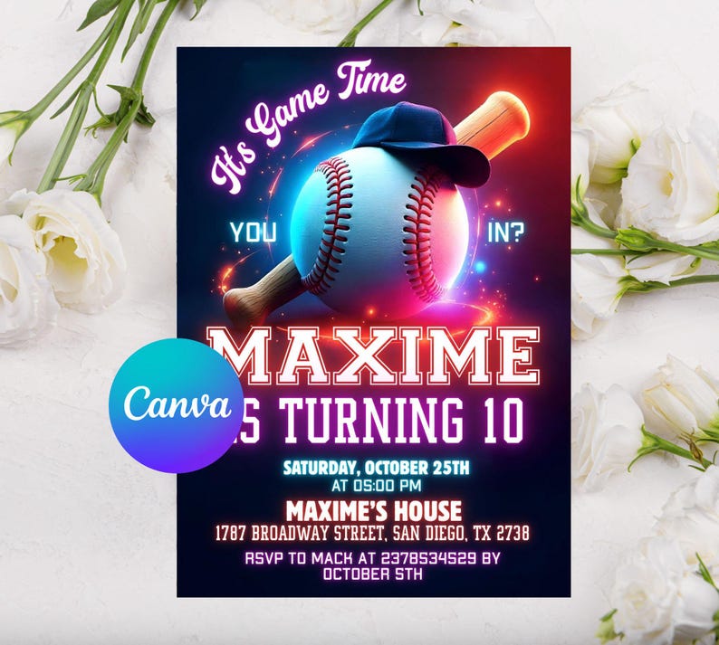 Editable Baseball Birthday Invitation, Baseball Invites, Instant Download Baseball Invitations, Digital File CANVA, baseball invitation,birthday party sport,boy invite rookie of,the year first,editable digital,printable ticket,themed instant,download template,canva 1st theme,little slugger,vintage kid bday,team twin decor card,grand slam all star, Baseball Birthday Party Invitation, Sports Birthday Invitation, Swing on Over, Rookie of the Year, Digital Editable Printable
