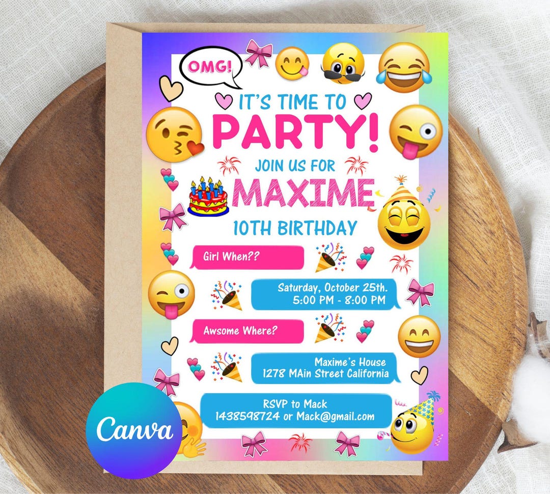 Emoji Invitation, Emoji Party Invitation, Emoji Party, Emoji Birthday ...