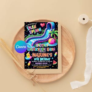 Waterslide Birthday Invitation, Boy Girl Splash Party Invite, Splash Birthday Evite, Waterslide Bash Modern Canva Template