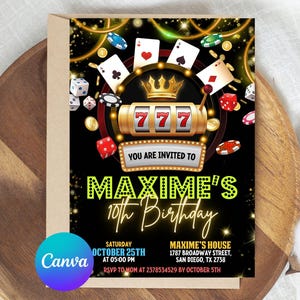 Casino Birthday Invitation, Editable Casino Theme Birthday Invitation, Casino Poker Engagement Birthday Party Invitation, Digital Printable