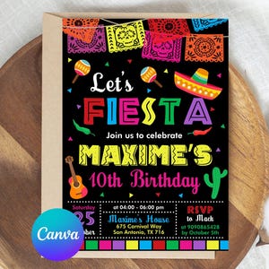 Fiesta Birthday Invitation, Mexican Theme Invitation, Fiesta Invitation, Mexican Papel Birthday Invite, Canva Editable Invitation Template