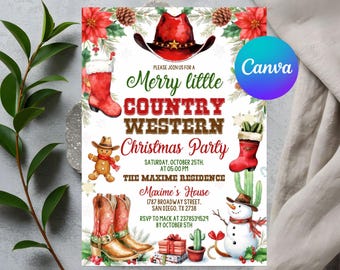 Western Christmas Party Invitation, Holiday Party Invitation, Cowboy Christmas Party Invite, Western Cowboy Christmas, Canva Template