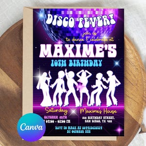 Disco Party Birthday Invitation, Disco Ball Birthday Party Invite, Disco Party Invite, Neon Glow Party, Editable Template