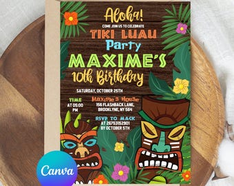Luau Birthday Invitation, Luau Invitation, Hawaiian Birthday Invitation, Luau Party Invitation, Hawaiian Invitation Editable Luau Invitation