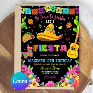 Fiesta Birthday Party Invitation Template, Mexican Birthday Invitation, Bright Colorful Florals, No time to Siesta Let&#39;s Fiesta, Girl Invite