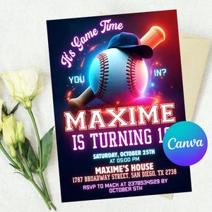 Editable Baseball Birthday Invitation, Baseball Invites, Instant Download Baseball Invitations, Digital File CANVA, baseball invitation,birthday party sport,boy invite rookie of,the year first,editable digital,printable ticket,themed instant,download template,canva 1st theme,little slugger,vintage kid bday,team twin decor card,grand slam all star, Baseball Birthday Party Invitation, Sports Birthday Invitation, Swing on Over, Rookie of the Year, Digital Editable Printable