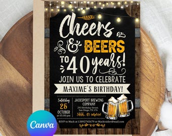 編集可能な乾杯とビールの誕生日パーティーモバイル招待状サプライズビールパーティー30歳40歳50歳招待状印刷可能デジタルダウンロード男性パーティー