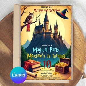 Editable Magical Birthday Invitation, Wizards Witches Birthday Invitation Template, Printable Magic Wizardry Castle Birthday Party Invite
