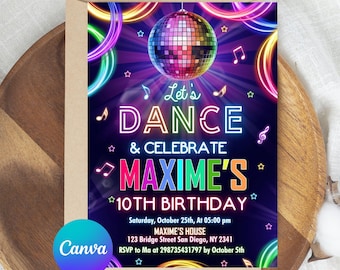 Neon Dance Party Invitation: Glow Birthday Invite (PDF Download)