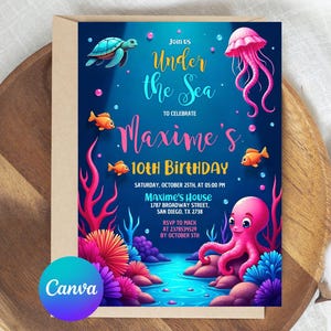 Under The Sea Birthday Invitation Template, Editable Ocean Animals Party Invite, Magical Sea Life Invitation Template, Instant Download