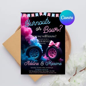 he or she invitation,gender reveal,burnouts or bows,burnouts bows invite,Pink or Blue invite,gender reveal party,Smoke Gender Reveal,Boy or Girl invite,burnouts baby shower,He or She invite,he or she,burnouts bows party,gender reveal invite