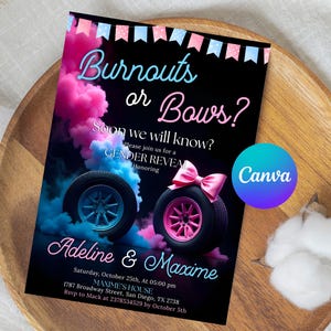 he or she invitation,gender reveal,burnouts or bows,burnouts bows invite,Pink or Blue invite,gender reveal party,Smoke Gender Reveal,Boy or Girl invite,burnouts baby shower,He or She invite,he or she,burnouts bows party,gender reveal invite