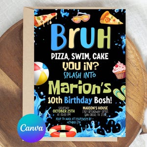 Bruh Pizza and Game Birthday Invitation, Boy Pool Birthday Party Invite, Bruh It&#39;s My Birthday Invite, Teenager Birthday, Digital Download