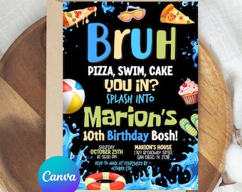 Bruh Pizza and Game Birthday Invitation, Boy Pool Birthday Party Invite, Bruh It's My Birthday Invite, Teenager Birthday, Digital Download