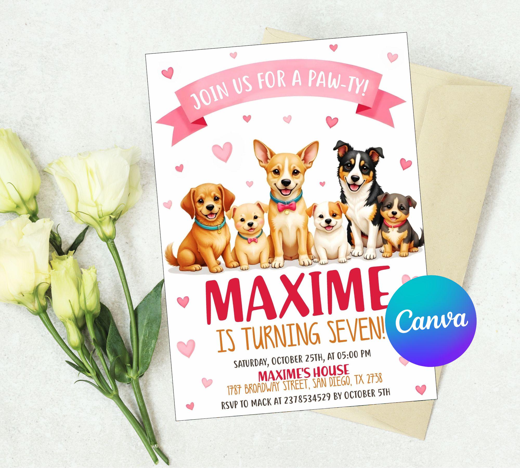Editable Dogs Birthday Party Invitation – Puppy Birthday Party Animal ...