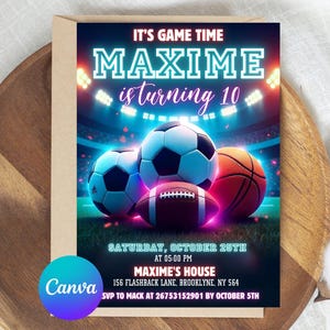 Editable Sports Invitation, Sports Party Birthday Invitation, Sport Theme Invite, Sports Flyer, All Star Sports Invitation Template