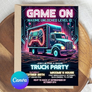 Video Game Birthday Invitation, Digital Download Video Game Truck Birthday Party Invitation, Instant Digital Download Gamer Birthday Invite