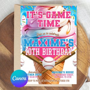 Baseball Drip Birthday Party Invitation, Editable Canva Template, Digital Baseball Birthday Invite, Baseball Drip, Instant Access & Download