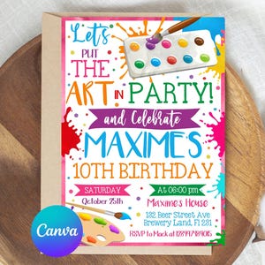 Editable Art Birthday Party Invitation, Art in Party Birthday Party Invite, Art Painting Artist Birthday Invitation, Instant Download