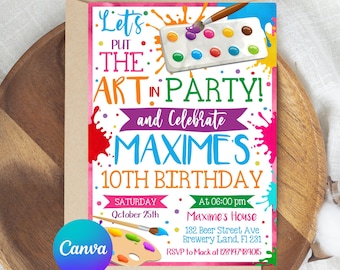 Editable Art Birthday Party Invitation, Art in Party Birthday Party Invite, Art Painting Artist Birthday Invitation, Instant Download