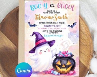 Invitación para baby shower de "A Little Boo is Almost Beginning", plantilla editable de Halloween, descarga digital de un lindo fantasma, invitación de "A Little Boo", imprimible