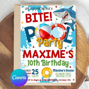 Shark Pool Party Invitation, Shark Birthday Invitation, Shark birthday, Shark Party, Pool Party Shark Birthday Invitation