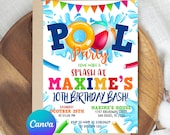 Editable Pool Party Invitation, Summer Birthday Party Invite, Swimming Party, Pool Party Invitation, Digital Invitation