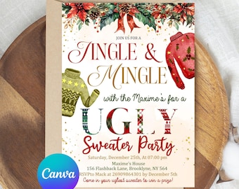 Ugly Sweater Christmas Party Invitation, Editable Ugly Sweater Party Invite, Elfed Up Ugly Sweater Party Invitation, Editable Canva