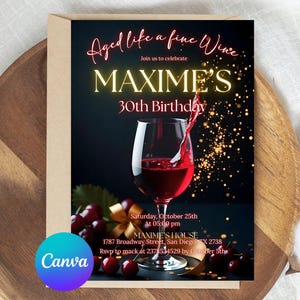 Aged to Perfection Invitation, Wine Birthday Party Invite, Winery Celebration Template, Fine Like Wine Floral Birthday Card, Canva Editable