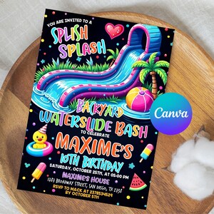 Waterslide Birthday Invitation, Boy Girl Splash Party Invite, Splash Birthday Evite, Waterslide Bash Modern Canva Template