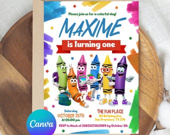 Invitación de cumpleaños con crayones, invitación de cumpleaños con crayones, invitación para fiesta de arte con crayones, invitación para fiesta de arte, invitación con crayones