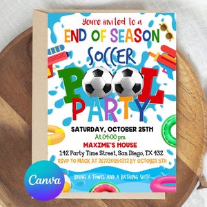 Editable Soccer Pool Birthday Invitation, Soccer Birthday Invitation, Pool Birthday Invitation, Boy Sports Summer Birthday, Instant Download