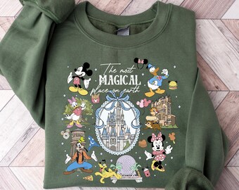 Retro The Most Magical Place On Earth Sweatshirt, Magic Kingdom Shirt, Mickey And Friend, Disney Family Trip, Coquette Bow Disney Castle